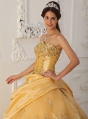 Gold A-Line / Princess Sweetheart Floor-length Taffeta and Tulle Beading Quinceanera Dress