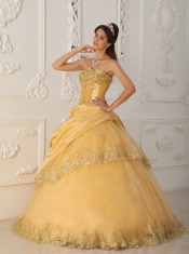 Gold A-Line / Princess Sweetheart Floor-length Taffeta and Tulle Beading Quinceanera Dress