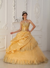 Gold A-Line / Princess Sweetheart Floor-length Taffeta and Tulle Beading Quinceanera Dress