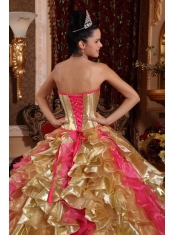 Gold Ball Gown Strapless Floor-length Organza Embroidery Quinceanera Dress