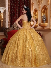 Gold Ball Gown Sweetheart Floor-length Beading Quinceanera Dress