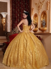 Gold Ball Gown Sweetheart Floor-length Beading Quinceanera Dress