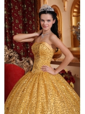 Gold Ball Gown Sweetheart Floor-length Beading Quinceanera Dress