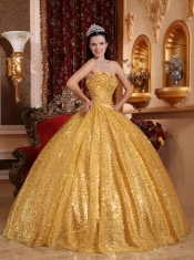 Gold Ball Gown Sweetheart Floor-length Beading Quinceanera Dress