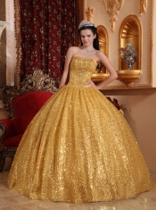 Gold Ball Gown Sweetheart Floor-length Beading Quinceanera Dress