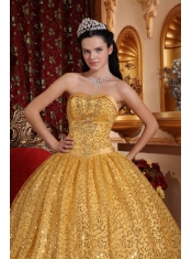 Gold Ball Gown Sweetheart Floor-length Beading Quinceanera Dress