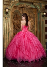 Gorgeous Ball Gown Strapless Floor-length Appliques Organza Hot Pink Quinceanera Dress