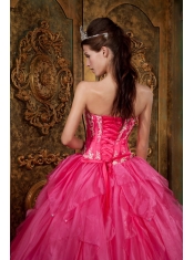 Gorgeous Ball Gown Strapless Floor-length Appliques Organza Hot Pink Quinceanera Dress