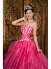 Gorgeous Ball Gown Strapless Floor-length Appliques Organza Hot Pink Quinceanera Dress