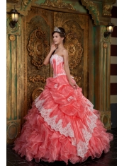 Gorgeous Ball Gown Strapless Floor-length Ruffles Organza Waltermelon Quinceanera Dress