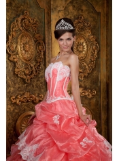 Gorgeous Ball Gown Strapless Floor-length Ruffles Organza Waltermelon Quinceanera Dress