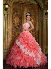 Gorgeous Ball Gown Strapless Floor-length Ruffles Organza Waltermelon Quinceanera Dress
