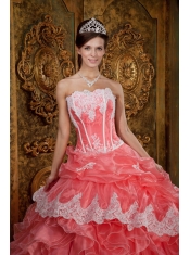 Gorgeous Ball Gown Strapless Floor-length Ruffles Organza Waltermelon Quinceanera Dress