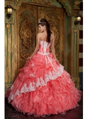 Gorgeous Ball Gown Strapless Floor-length Ruffles Organza Waltermelon Quinceanera Dress