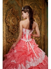 Gorgeous Ball Gown Strapless Floor-length Ruffles Organza Waltermelon Quinceanera Dress