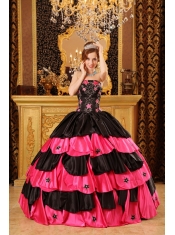 Gorgeous Ball Gown Strapless Floor-length Taffeta Beading Black And Red Quinceanera Dress