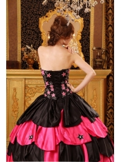 Gorgeous Ball Gown Strapless Floor-length Taffeta Beading Black And Red Quinceanera Dress