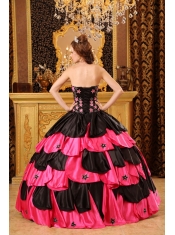 Gorgeous Ball Gown Strapless Floor-length Taffeta Beading Black And Red Quinceanera Dress
