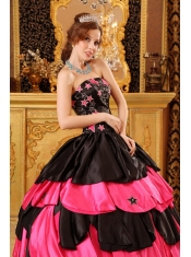 Gorgeous Ball Gown Strapless Floor-length Taffeta Beading Black And Red Quinceanera Dress