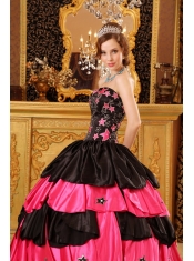 Gorgeous Ball Gown Strapless Floor-length Taffeta Beading Black And Red Quinceanera Dress