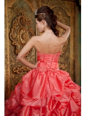 Gorgeous Ball Gown Sweetheart Floor-length Taffeta and Tulle Lace Appliques Watermelon Quinceanera Dress