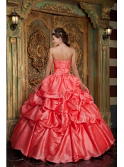 Gorgeous Ball Gown Sweetheart Floor-length Taffeta and Tulle Lace Appliques Watermelon Quinceanera Dress