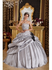 Gray Ball Gown Strapless Taffeta Appliques Quinceanera Dress