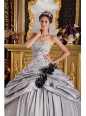 Gray Ball Gown Strapless Taffeta Appliques Quinceanera Dress