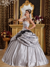 Gray Ball Gown Strapless Taffeta Appliques Quinceanera Dress