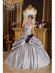 Gray Ball Gown Strapless Taffeta Appliques Quinceanera Dress