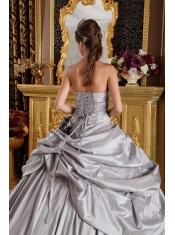 Gray Ball Gown Strapless Taffeta Appliques Quinceanera Dress