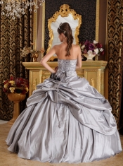 Gray Ball Gown Strapless Taffeta Appliques Quinceanera Dress