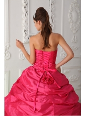 Green and Red Ball Gown Sweetheart Floor-length Taffeta Appliques and Ruch Quinceanera Dress