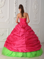 Green and Red Ball Gown Sweetheart Floor-length Taffeta Appliques and Ruch Sweet 16 Dress