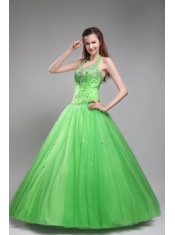 Green Ball Gown Halter Floor-length Tulle Beading  Quinceanera Dress