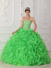 Green Ball Gown Strapless Floor-length Organza Beading Quinceanera Dress