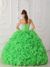 Green Ball Gown Strapless Floor-length Organza Beading Quinceanera Dress
