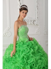 Green Ball Gown Strapless Floor-length Organza Beading Quinceanera Dress