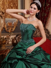 Green Ball Gown Strapless Floor-length Taffeta Beading Quinceanera Dress