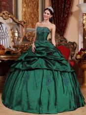 Green Ball Gown Strapless Floor-length Taffeta Beading Quinceanera Dress