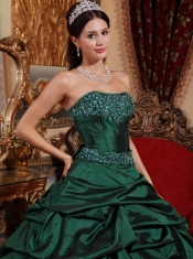 Green Ball Gown Strapless Floor-length Taffeta Beading Quinceanera Dress