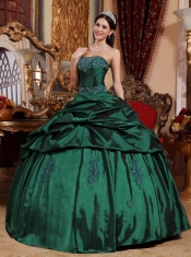 Green Ball Gown Strapless Floor-length Taffeta Beading Quinceanera Dress