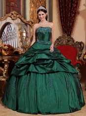 Green Ball Gown Strapless Floor-length Taffeta Beading Quinceanera Dress