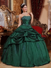 Green Ball Gown Strapless Floor-length Taffeta Beading Quinceanera Dress