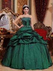 Green Ball Gown Strapless Floor-length Taffeta Beading Quinceanera Dress