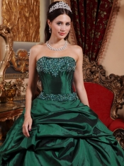 Green Ball Gown Strapless Floor-length Taffeta Beading Quinceanera Dress