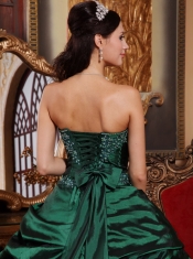 Green Ball Gown Strapless Floor-length Taffeta Beading Quinceanera Dress