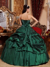 Green Ball Gown Strapless Floor-length Taffeta Beading Quinceanera Dress