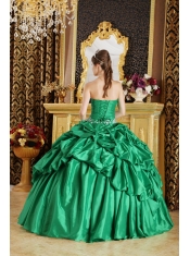 Green Ball Gown Strapless Floor-length Taffeta Beading Sweet 16 Dress