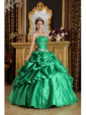 Green Ball Gown Strapless Floor-length Taffeta Beading Sweet 16 Dress